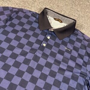 Louis Castel Mens Checkered Polo Shirt Navy Blue Short Sleeve Golf Size 110 XL